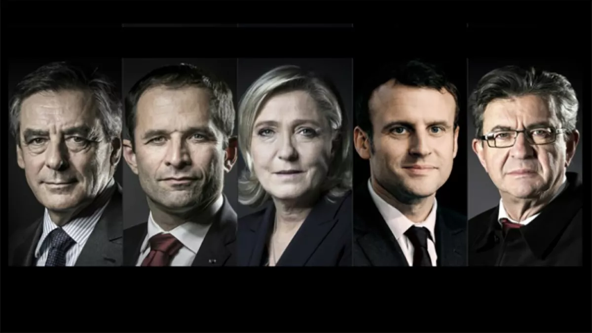 François Fillon, Benoît Hamon, Marine Le Pen, Emmanuel Macron et Jean-Luc Mélenchon / © AFP / Joël Saget Dimanche en politique