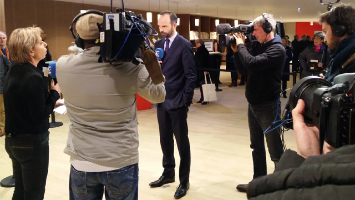 Edouard Philippe lors de la réouverture du Volcan au Havre en 2015 Edouard Philippe lors de la réouverture du Volcan au Havre en 2015