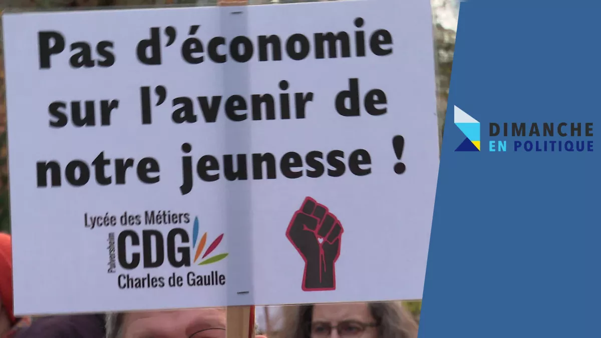 Dimanche en politique - les lycées face à l'avenir - CREDIT FTV pancarte de révolte, face à la fermeture de lycées votée par la Région Grand Est