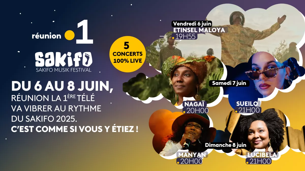 Réunion la 1ère, votre plus grande salle de spectacle ! Sakifo Musik Festival. Du 6 au 8 juin, La Réunion va vibrer au rythme du Sakifo sur Réunion la 1ère  3 nuits au cœur du festival  5 concerts en live  Interviews exclusives